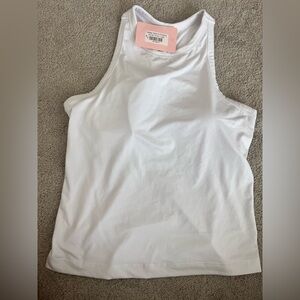 White Fitted Racerback Tank With Built-In Shelf Bra